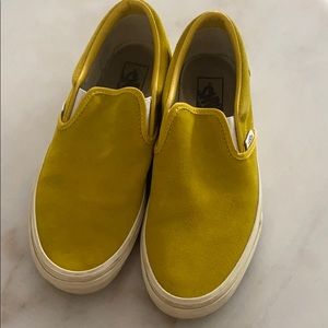 Velvet mustard yellow slip on vans